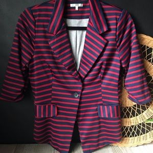 🌺 Just Ginger Red and navy striped cotton blazer